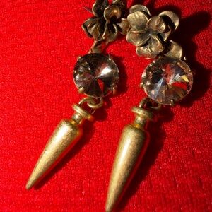 Gold-Tone Floral Spike Drop Earrings with Clear Crystal